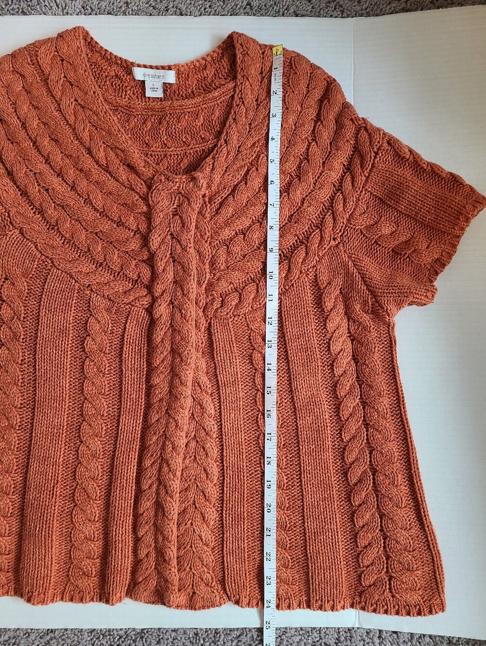 Dressbarn Cable Knit Cardigan Sweater Cottagecore Size L Rust Brown Cotton - Picture 6 of 7